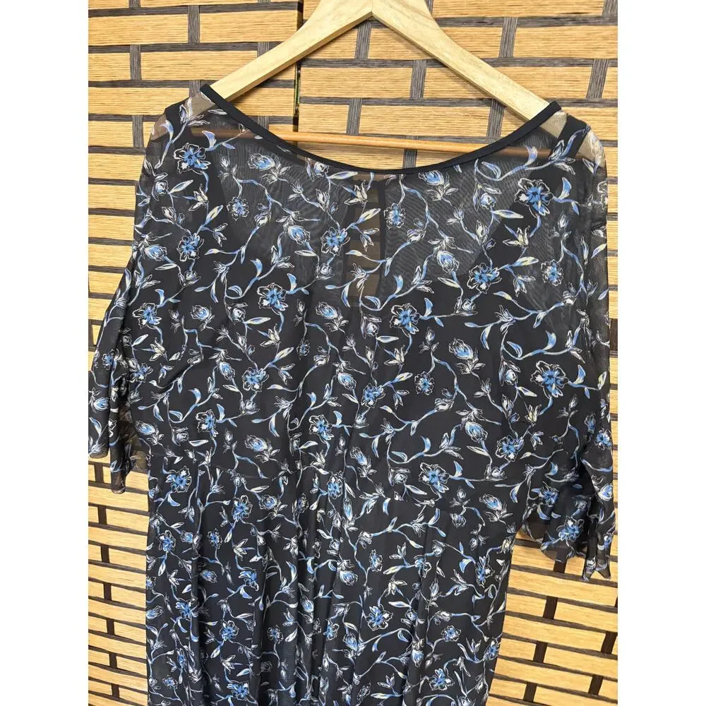 BLOOMCHIC‎ Black And Blue Floral Mesh Swimdress Size 26